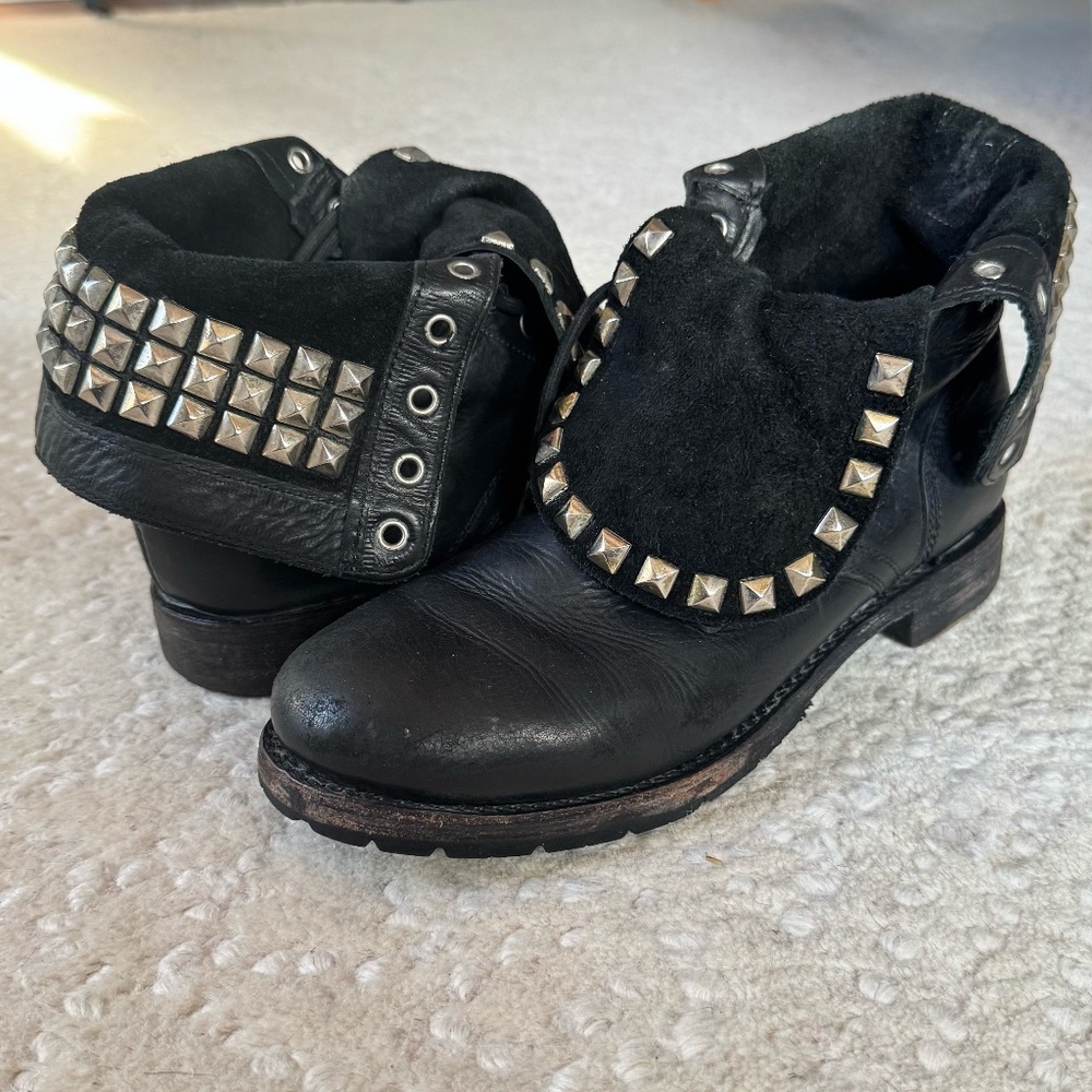 Frye Studded Moto Engineer Biker Boots Rogan Black Leather Punk 9